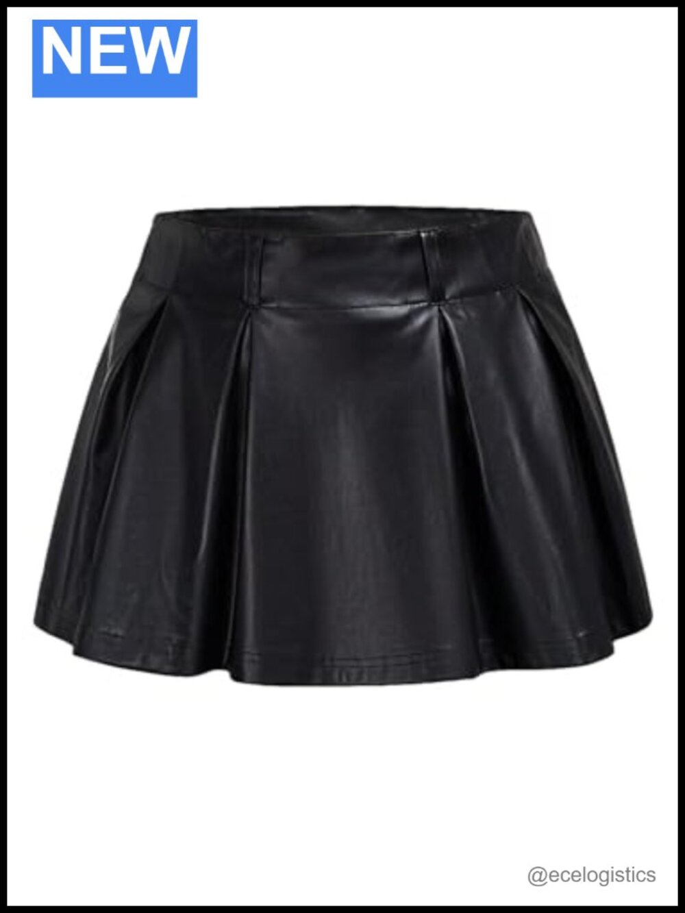 Women's PU Leather A-Line Mini Skirt Flared Hem Pleated with Shorts
